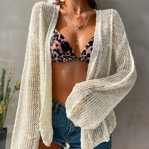 Drop Shoulder Open Front Cardigan beige - Picture 5 of 7